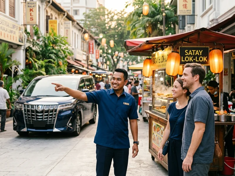 A driver-guide pointing out a local street food stall