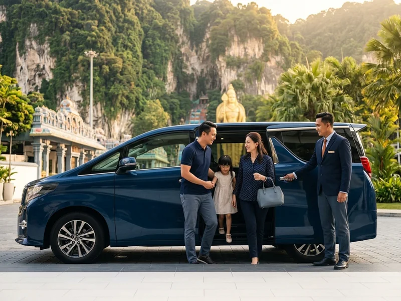 A family stepping out of a navy MPV at a resort entrance